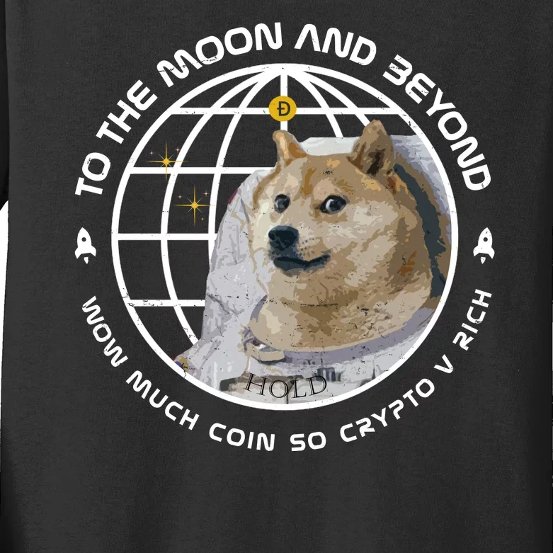 To The Moon And Beyond Doge Coin Crypto Kids Long Sleeve Shirt