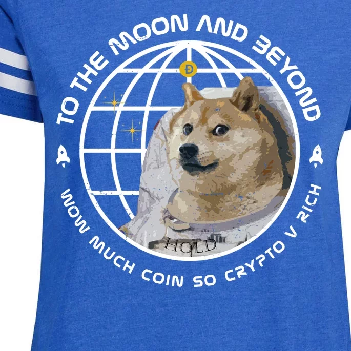 To The Moon And Beyond Doge Coin Crypto Enza Ladies Jersey Football T-Shirt