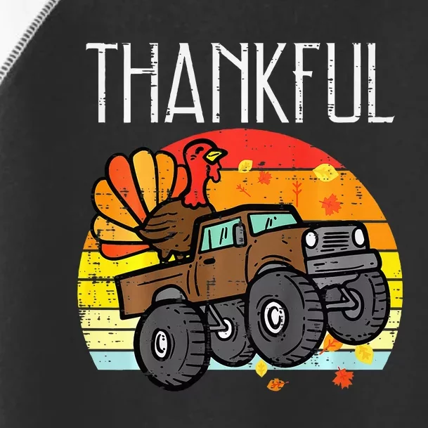 Thankful Turkey Monster Truck Retro Thanksgiving Toddler Fine Jersey T-Shirt