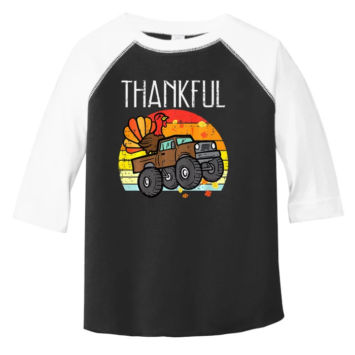 Thankful Turkey Monster Truck Retro Thanksgiving Toddler Fine Jersey T-Shirt