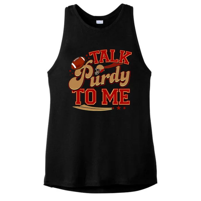 Talk Purdy To Me Football Purty Sports Fan Ladies Tri-Blend Wicking Tank