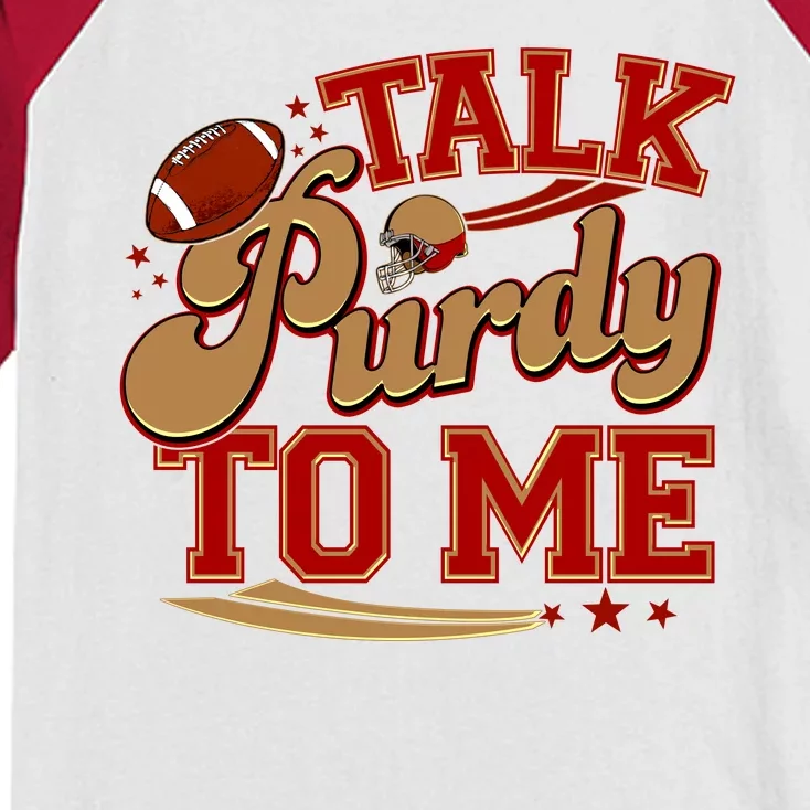 Talk Purdy To Me Football Purty Sports Fan Kids Colorblock Raglan Jersey