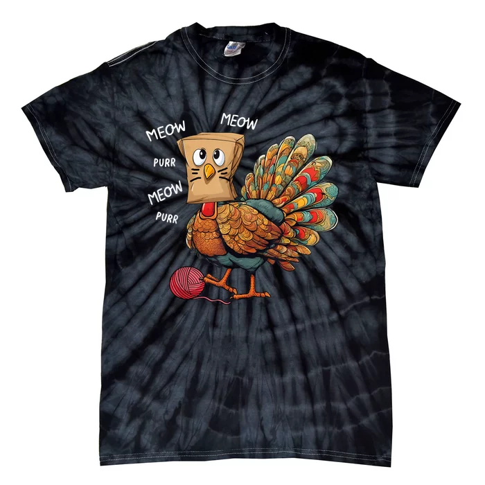 Thanksgiving Turkey Meow IM A Cat Funny Thanksgiving Tie-Dye T-Shirt