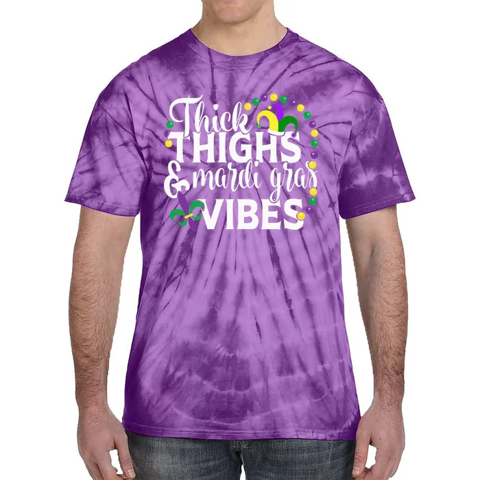 Thick Thighs Mardi Gras Vibes Fleur De Lis Mardi Gras Tie-Dye T-Shirt