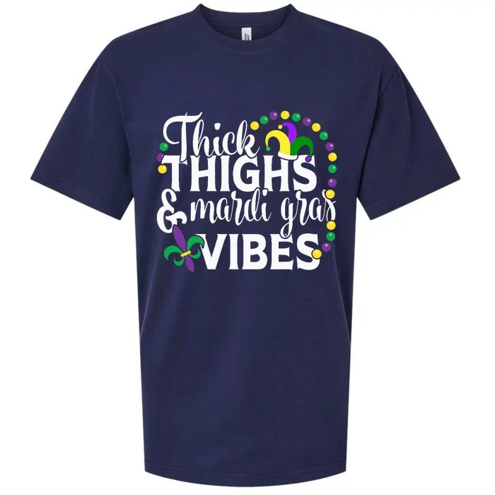 Thick Thighs Mardi Gras Vibes Fleur De Lis Mardi Gras Sueded Cloud Jersey T-Shirt