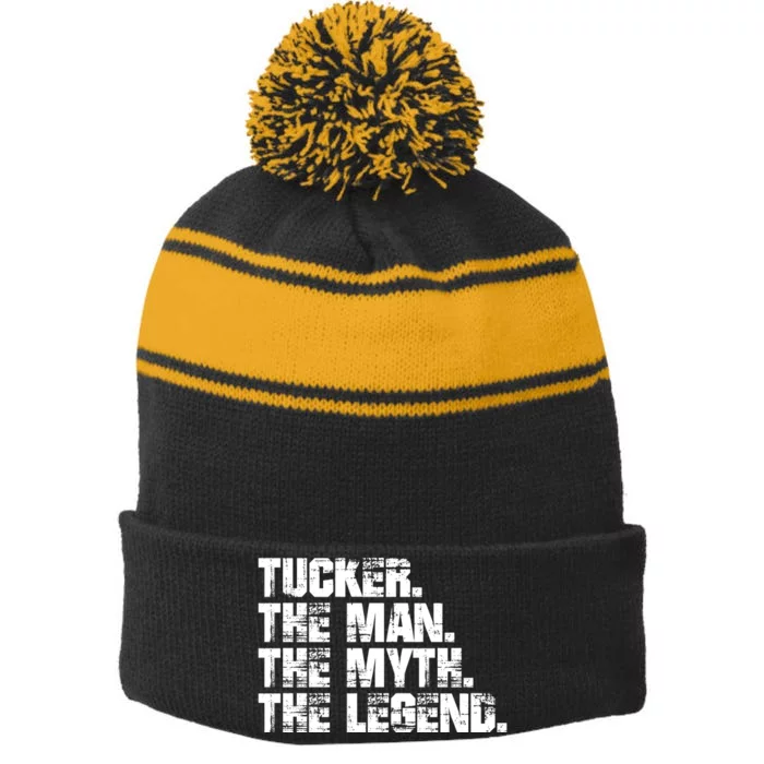 Tucker The Man The Myth The Legend Tucker Carlson Stripe Pom Pom Beanie