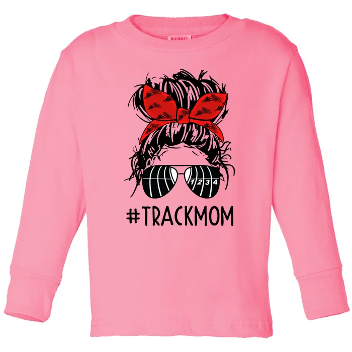 #Trackmom Track Mom Messy Bun Marathon Running Mother's Day Gift Toddler Long Sleeve Shirt