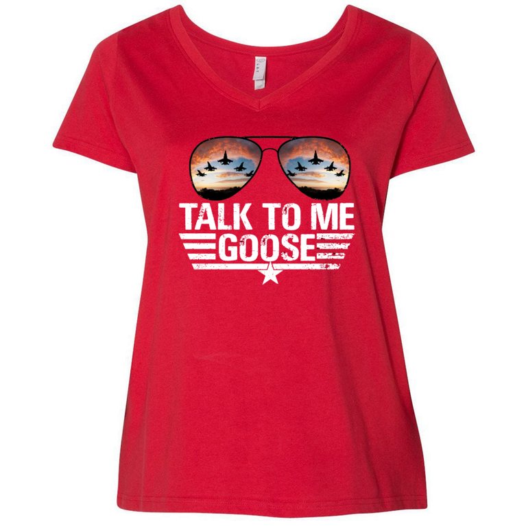 Talk To Me Goose Jet Fighter Sunglasses Women's V-Neck Plus Size T-Shirt