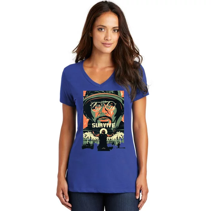 Tropic Thunder Movie Survive Funny Tank Top Women's V-Neck T-Shirt