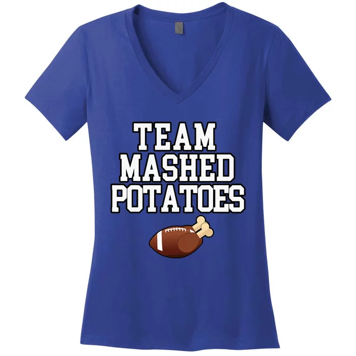 Thanksgiving Team Mashed Potatoes Football Women's V-Neck T-Shirt