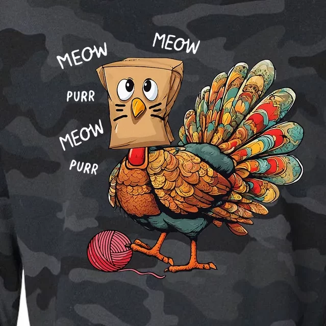 Thanksgiving Turkey Meow I'm a Cat Funny Thanksgiving Cropped Pullover Crew