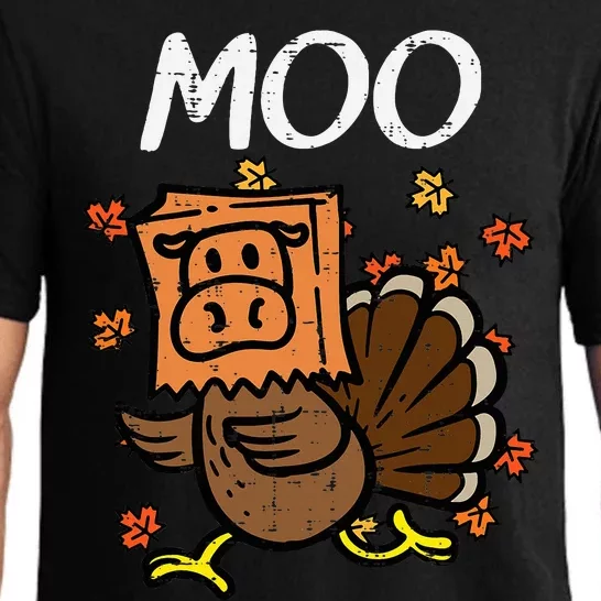 Thanksgiving Turkey Moo Cow Head Funny Fall Pajama Set