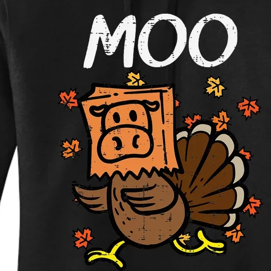 Thanksgiving Turkey Moo Cow Head Funny Fall Women's Pullover Hoodie