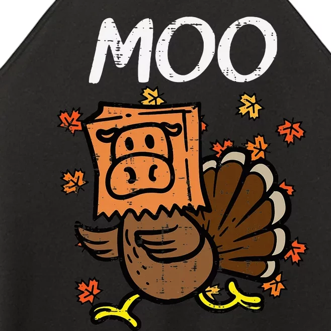 Thanksgiving Turkey Moo Cow Head Funny Fall Women’s Perfect Tri Rocker Tank