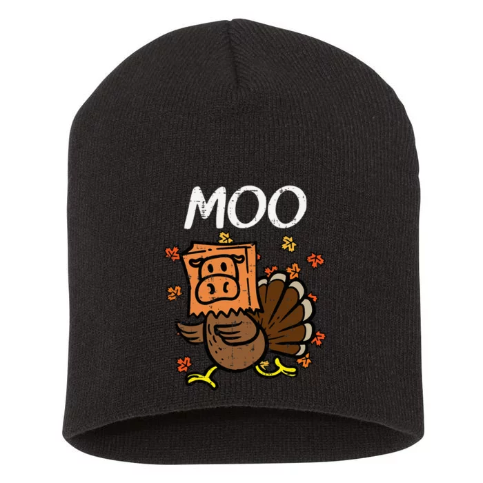 Thanksgiving Turkey Moo Cow Head Funny Fall Short Acrylic Beanie