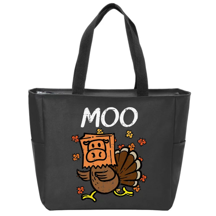 Thanksgiving Turkey Moo Cow Head Funny Fall Zip Tote Bag