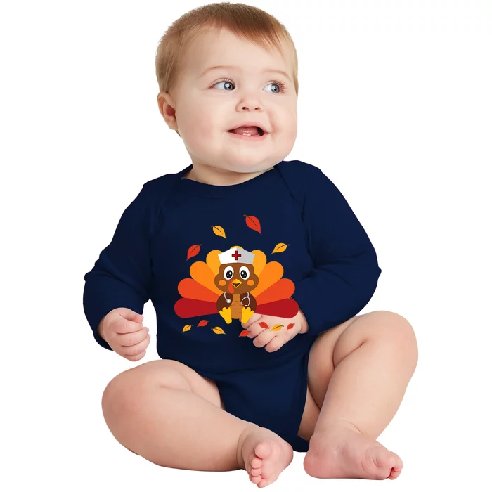 Thanksgiving Turkey Nurse Thankful Blessed Grateful Cute Gift Baby Long Sleeve Bodysuit