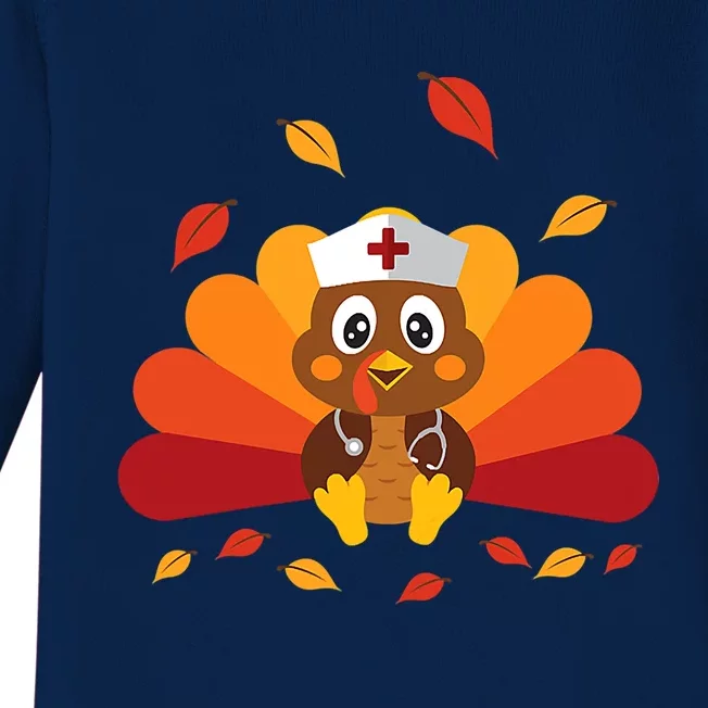 Thanksgiving Turkey Nurse Thankful Blessed Grateful Cute Gift Baby Long Sleeve Bodysuit