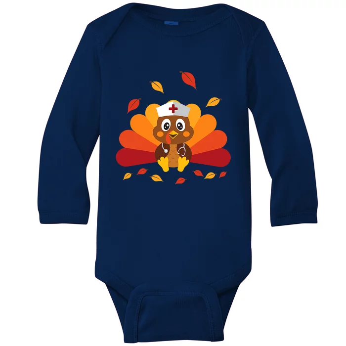 Thanksgiving Turkey Nurse Thankful Blessed Grateful Cute Gift Baby Long Sleeve Bodysuit