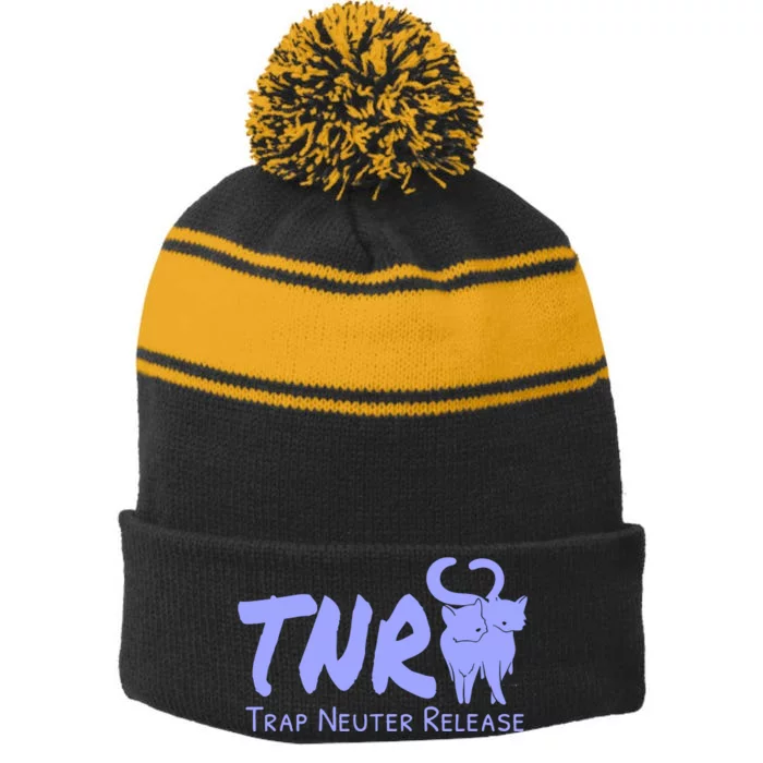 TNR Trap Neuter Release Feral Cat Awareness Stripe Pom Pom Beanie