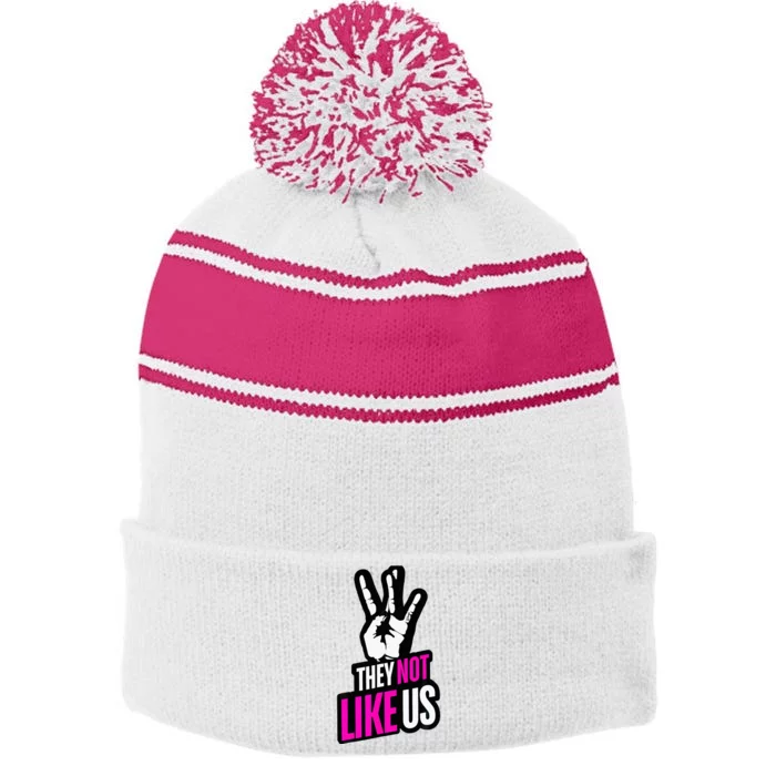 Trendy They Not Like Us For Catchy Music Stripe Pom Pom Beanie