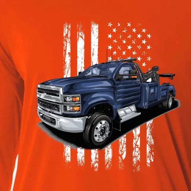 Tow Truck On American Flag Gift Cooling Performance Long Sleeve Crew