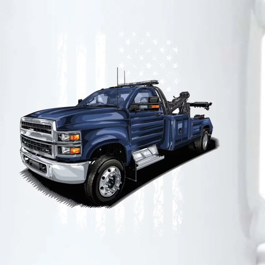 Tow Truck On American Flag Gift Black Color Changing Mug