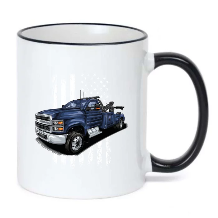 Tow Truck On American Flag Gift Black Color Changing Mug