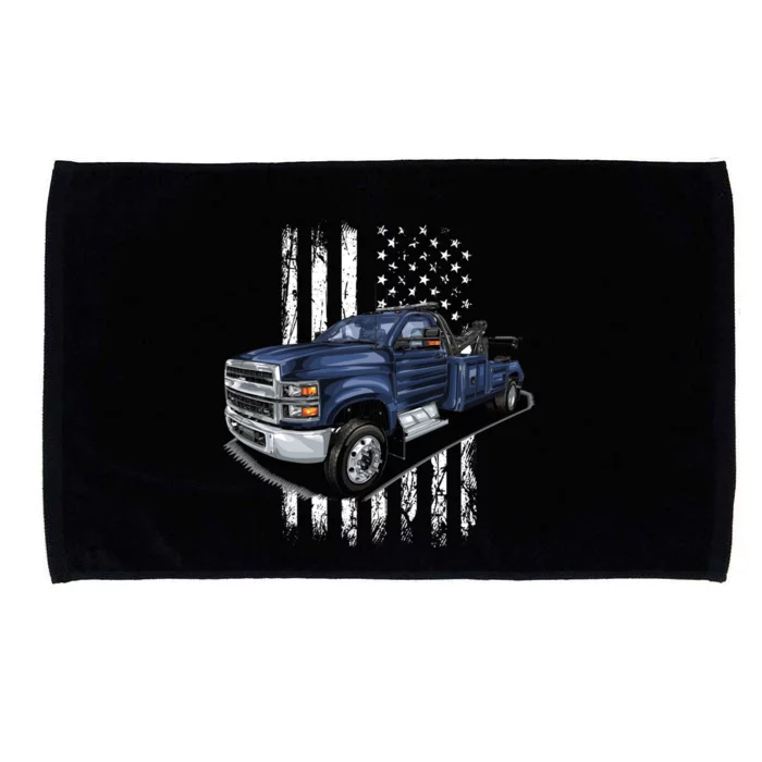 Tow Truck On American Flag Gift Microfiber Hand Towel