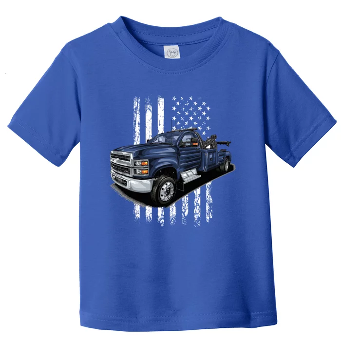 Tow Truck On American Flag Gift Toddler T-Shirt