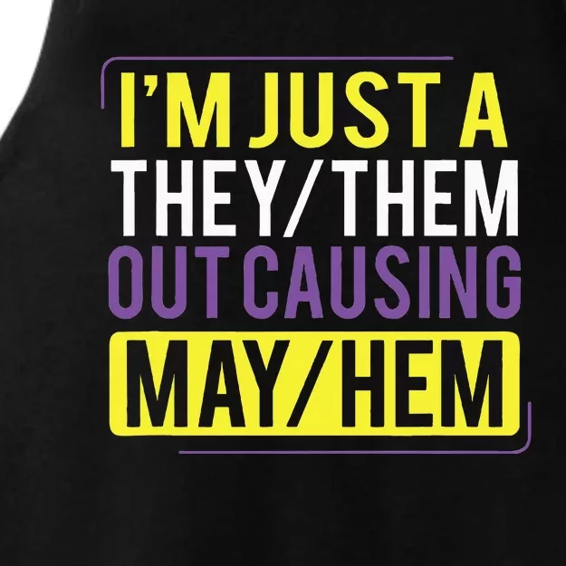 They Them Out Causing Mayhem Funny Non Binary Ladies Tri-Blend Wicking Tank