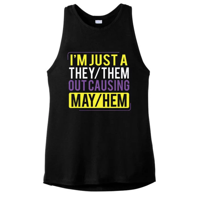 They Them Out Causing Mayhem Funny Non Binary Ladies Tri-Blend Wicking Tank