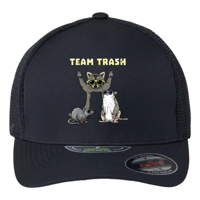 Team Trash Opossum Raccoon Rat Funny Animals Garbage Gang Short Sleeve Flexfit Unipanel Trucker Cap