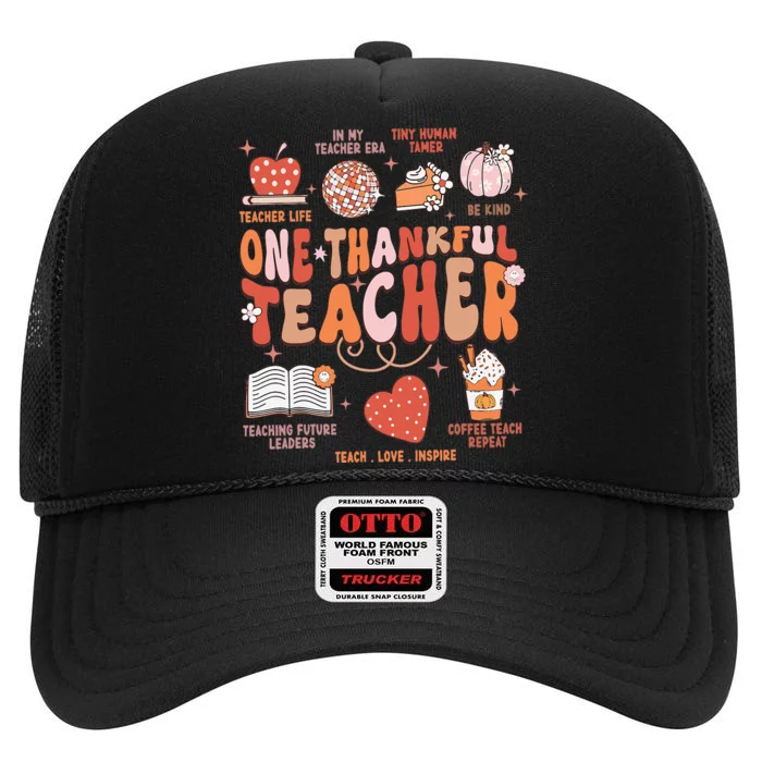 Teacher Thanksgiving One Thankful Teacher Fall High Crown Mesh Trucker Hat