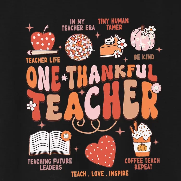 Teacher Thanksgiving One Thankful Teacher Fall Women's Crop Top Tee