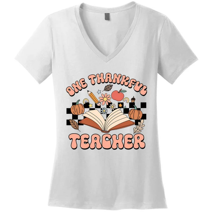 Thanksgiving Teacher One Thankful Teacher Women's V-Neck T-Shirt