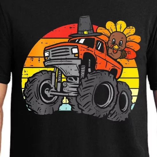 Thanksgiving Turkey On Monster Truck Retro Pajama Set