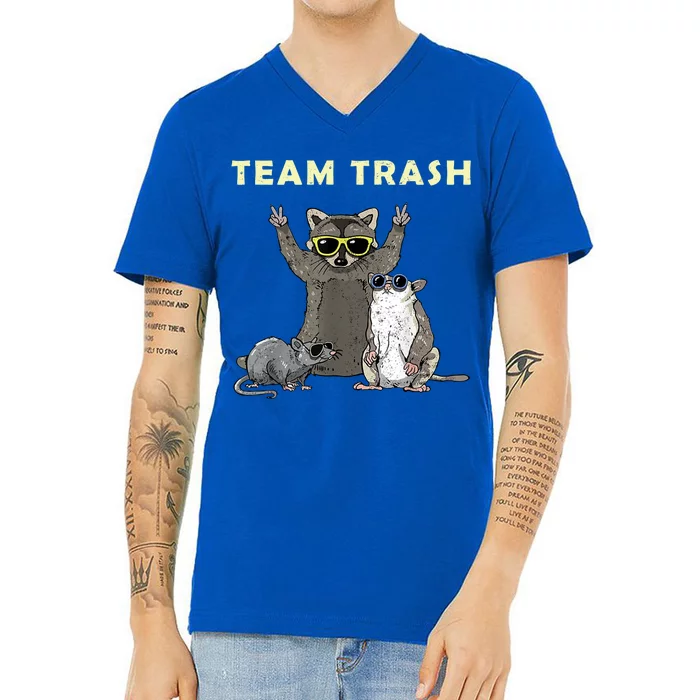 Team Trash Opossum Raccoon Rat Funny Animals V-Neck T-Shirt