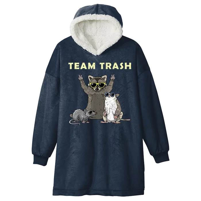 Team Trash Opossum Raccoon Rat Funny Animals Hooded Wearable Blanket