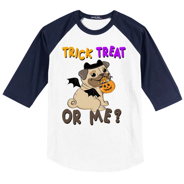 Trick Treat Or Me Pug Dog Halloween Baseball Sleeve Shirt