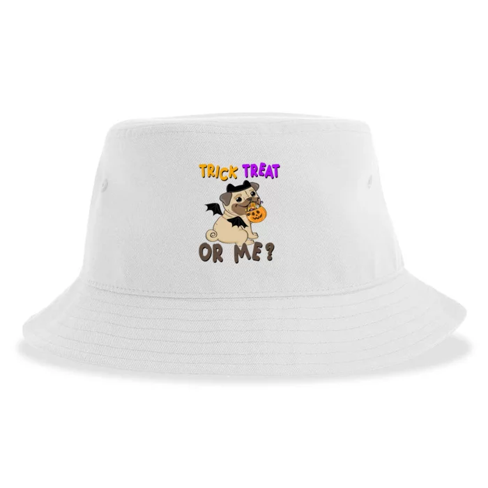 Trick Treat Or Me Pug Dog Halloween Sustainable Bucket Hat