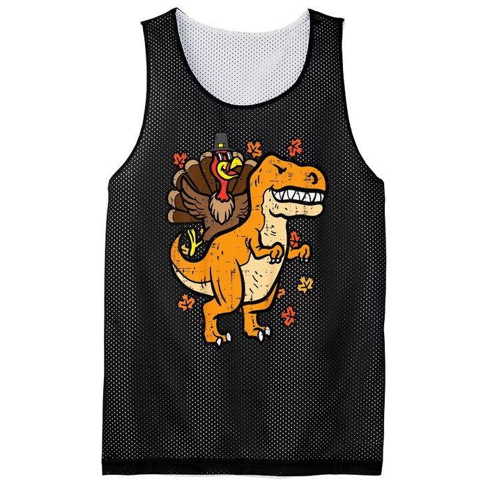 Thanksgiving Turkey On Dino Trex Fall Mesh Reversible Basketball Jersey Tank