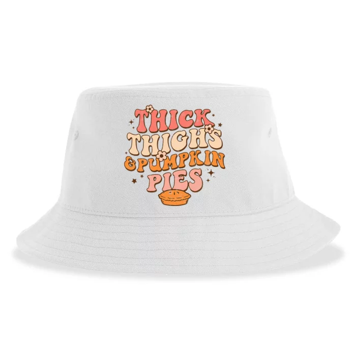 Thick Thighs Pumpkin Pies Autumn Thanksgiving Groovy Retro Sustainable Bucket Hat