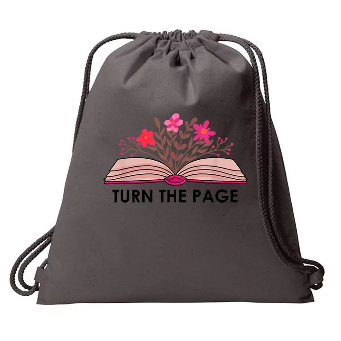 Turn The Page Teacher Floral Book Turn The Page Drawstring Bag