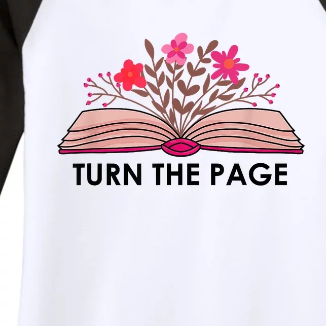 Turn The Page Teacher Floral Book Turn The Page Women's Tri-Blend 3/4-Sleeve Raglan Shirt