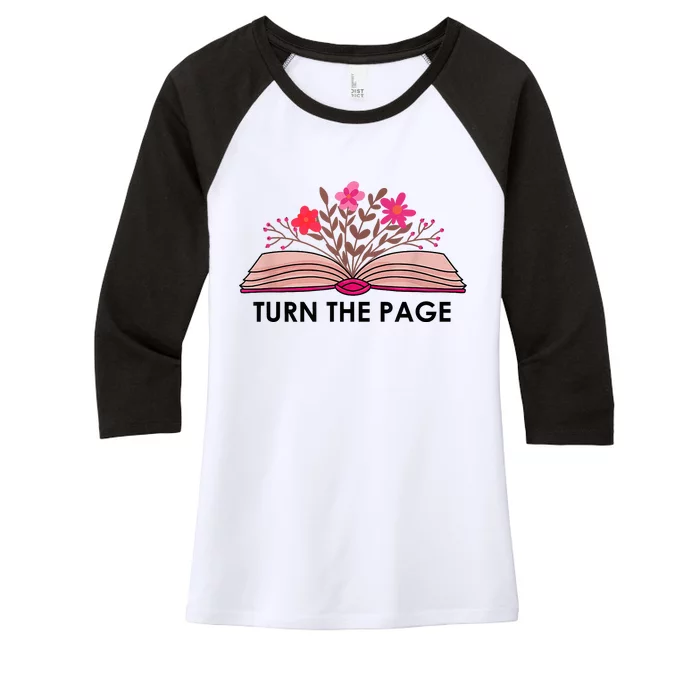 Turn The Page Teacher Floral Book Turn The Page Women's Tri-Blend 3/4-Sleeve Raglan Shirt