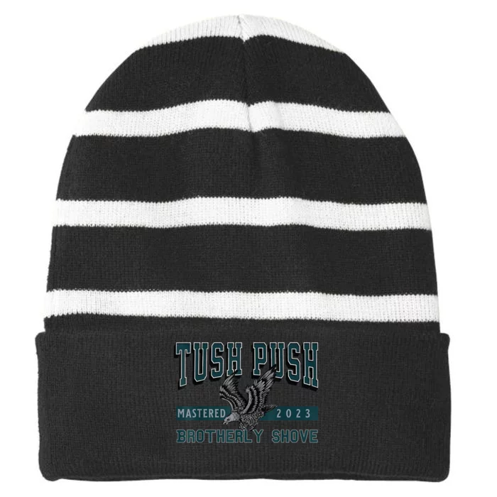 The Tush Push Eagles Brotherly Shove Striped Beanie with Solid Band