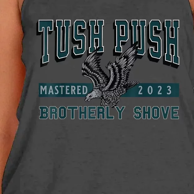 The Tush Push Eagles Brotherly Shove Women's Knotted Racerback Tank