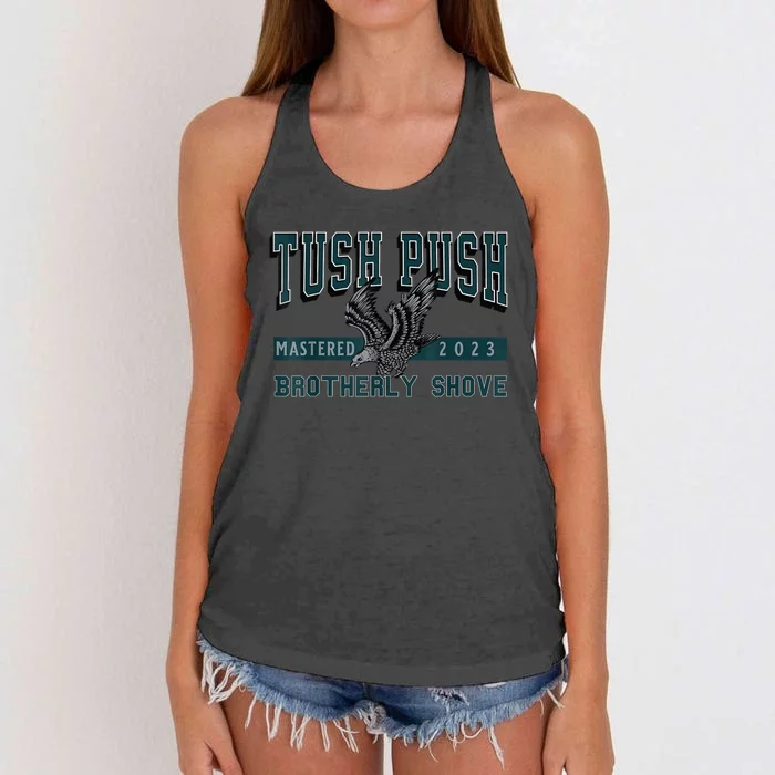 The Tush Push Eagles Brotherly Shove Women's Knotted Racerback Tank