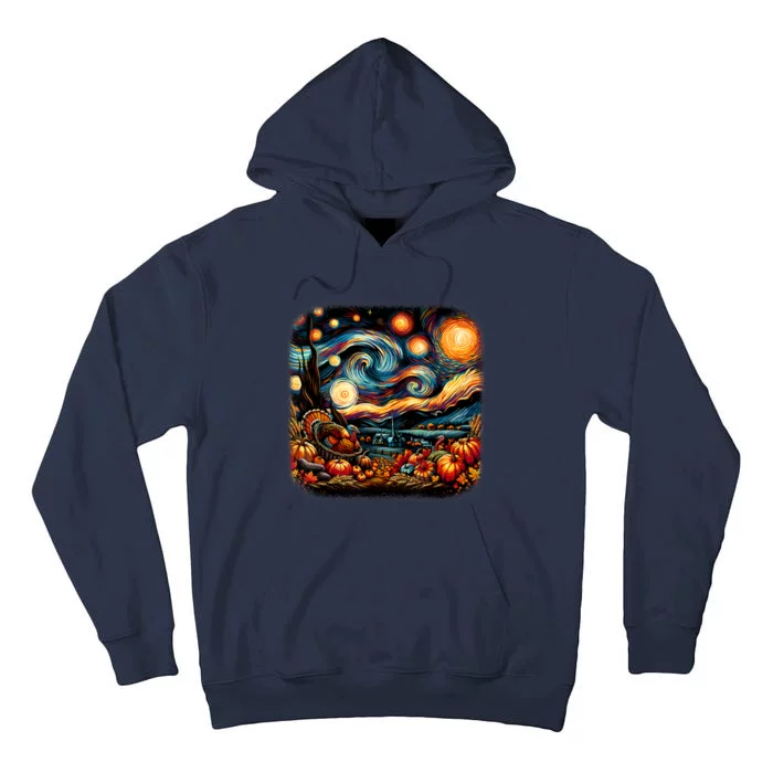 Thanksgiving Turkey & Pumpkin Harvest Starry Night Van Gough Tall Hoodie